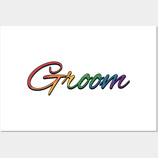 Gay Pride Groom Typography in Rainbow Colors Posters and Art